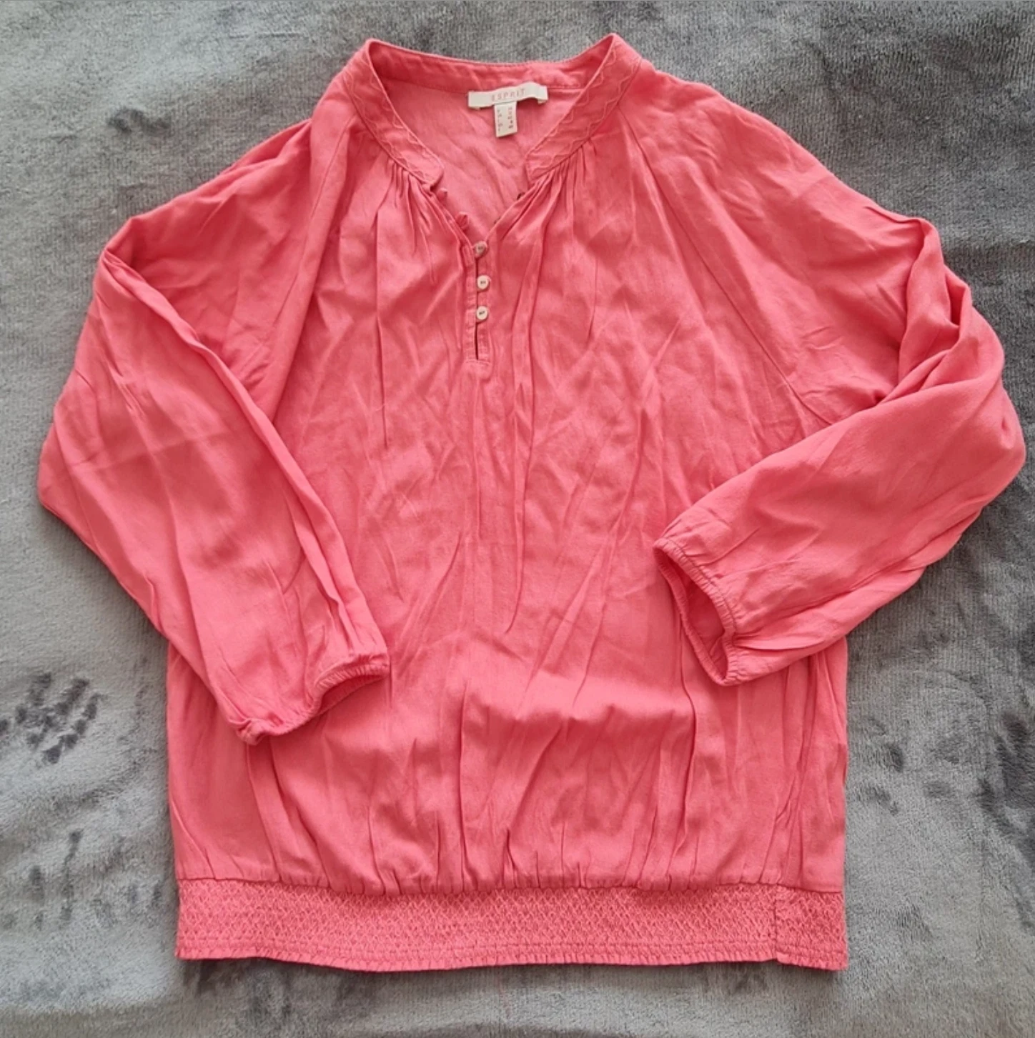 Esprit Women’s Blouse Coral Long Sleeve Button Neck Top UK 12-14