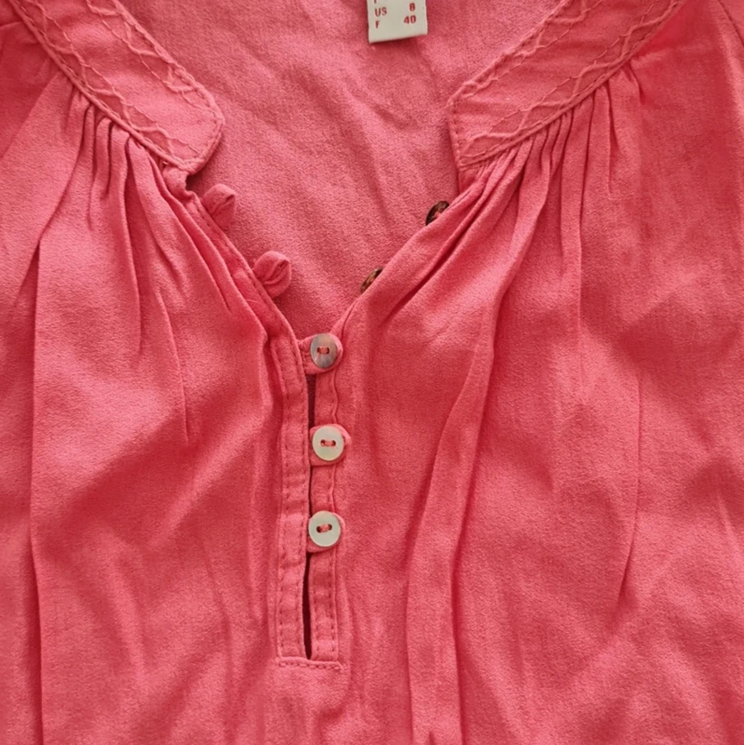Esprit Women’s Blouse Coral Long Sleeve Button Neck Top UK 12-14 - Image 2