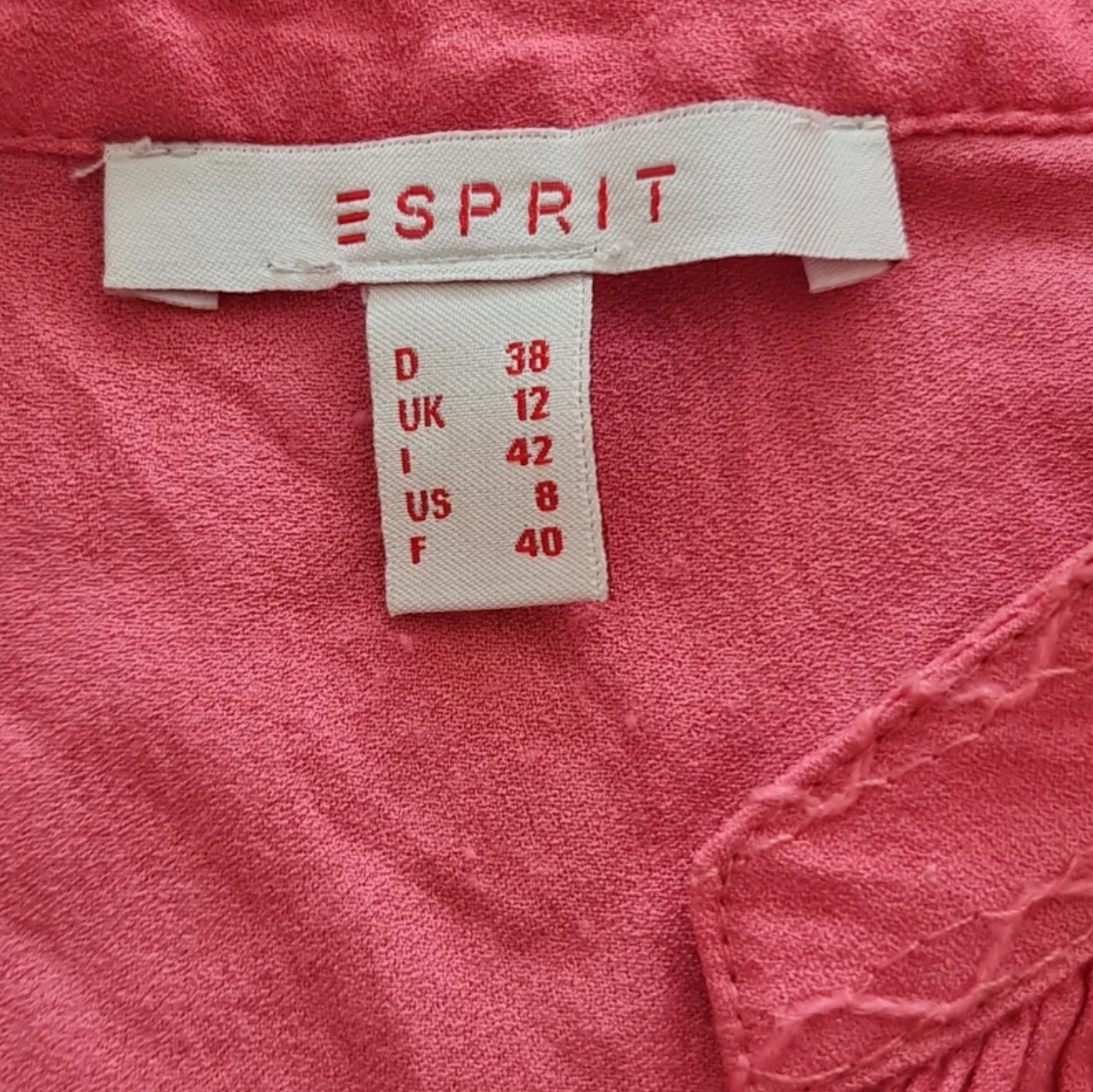 Esprit Women’s Blouse Coral Long Sleeve Button Neck Top UK 12-14 - Image 3