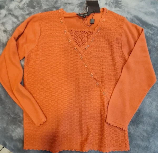 Image Women’s Orange Embellished Knit Top Jumper M / UK 12-14