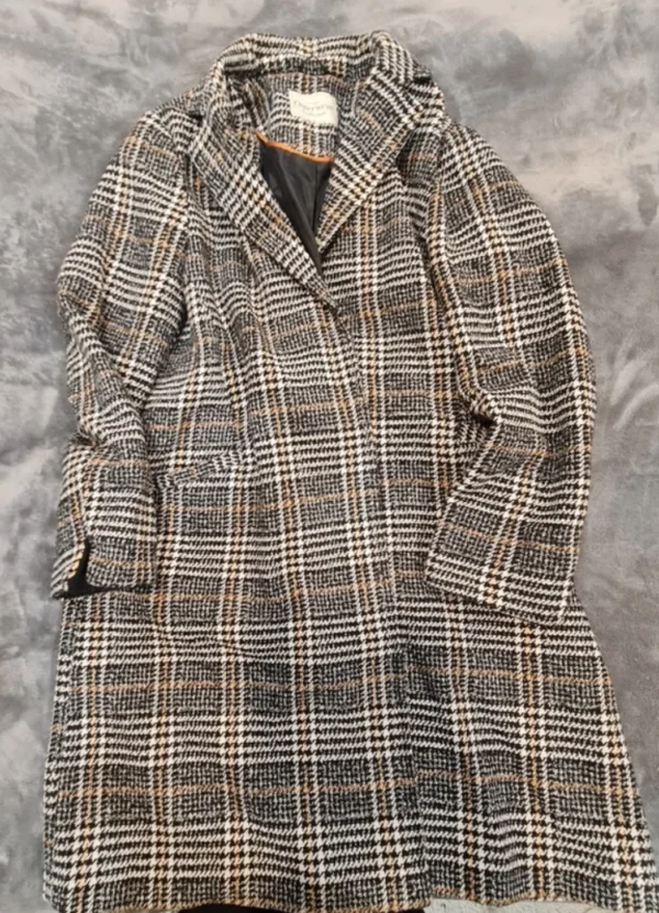 George Womens Check Long Coat Black White Brown XL UK 20