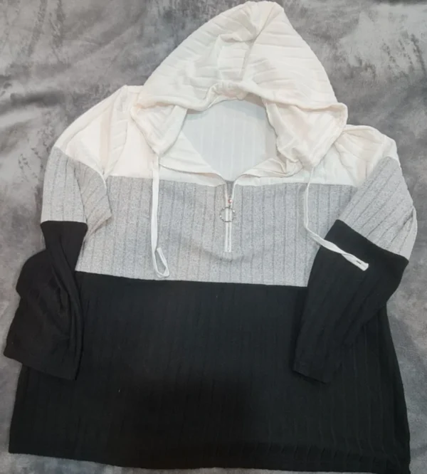 SHEIN Curve Women’s Colour Block Hoodie Black White UK 28-30