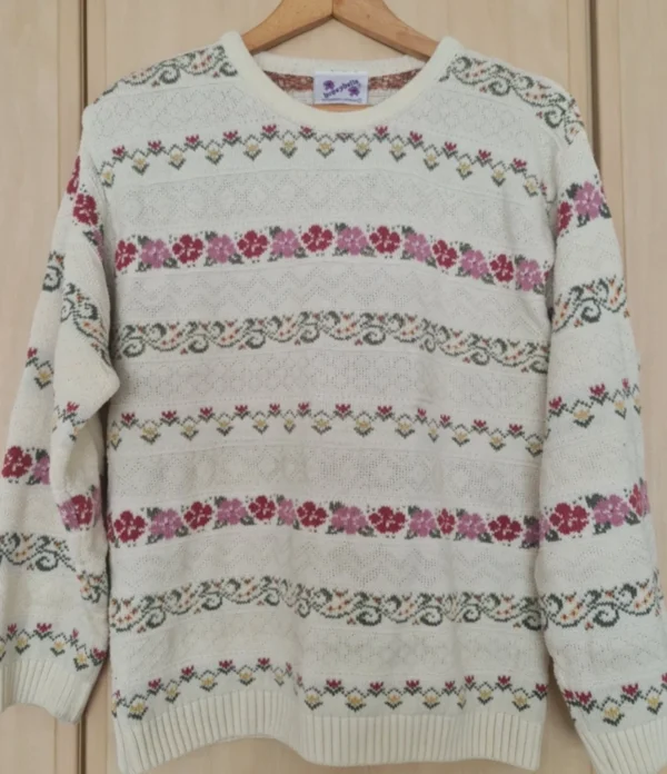 Honeybells Women’s Floral Knit Jumper Cream Multicolour UK 16-18
