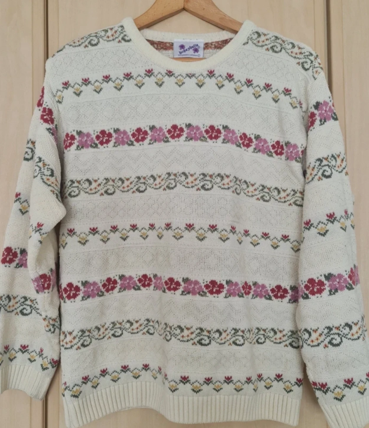 Honeybells Women’s Floral Knit Jumper Cream Multicolour UK 16-18