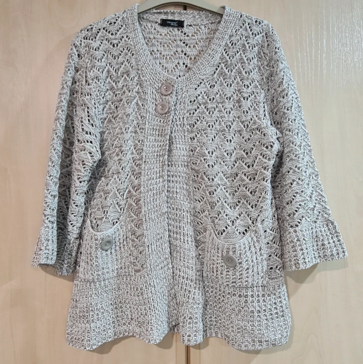 Glimpse Design Women’s Knit Cardigan Beige Open Knit UK 12-14