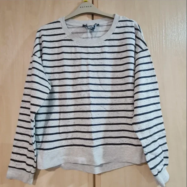 Next Women’s Striped Sweatshirt White Navy M / Cotton UK 12-14