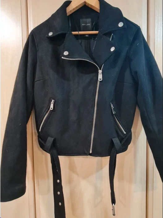 New Look Women’s Biker Jacket Black M / UK 12-14 Moto Zip Belted