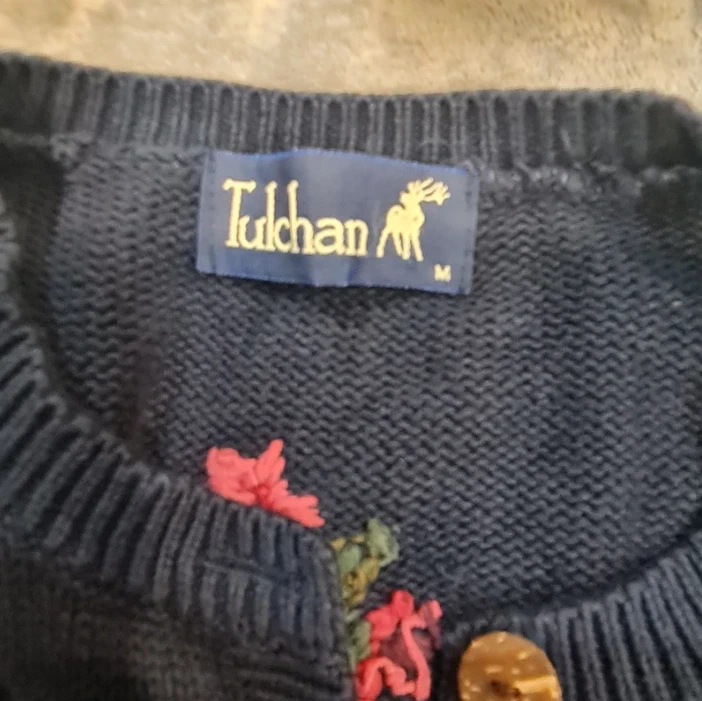 Tulchan Women’s Floral Embroidered Cardigan Navy Blue M UK 12-14 - Image 2