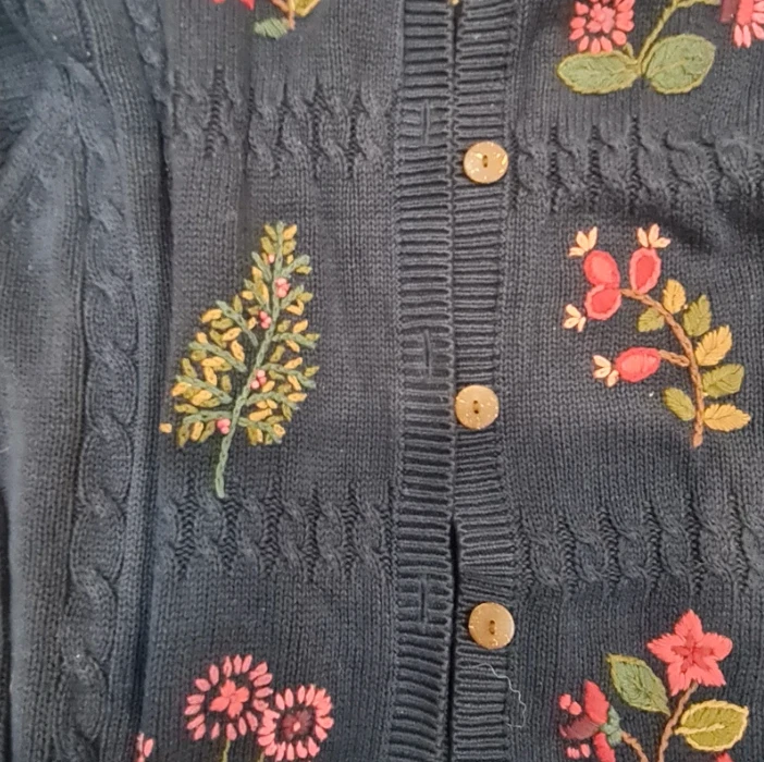 Tulchan Women’s Floral Embroidered Cardigan Navy Blue M UK 12-14 - Image 3