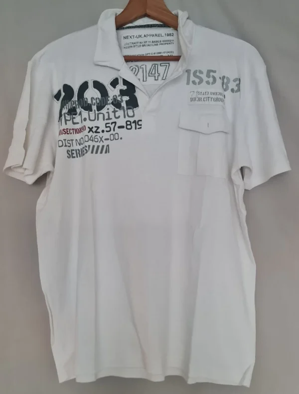 Next White Graphic Polo Shirt XL Short Sleeve Chest Pocket