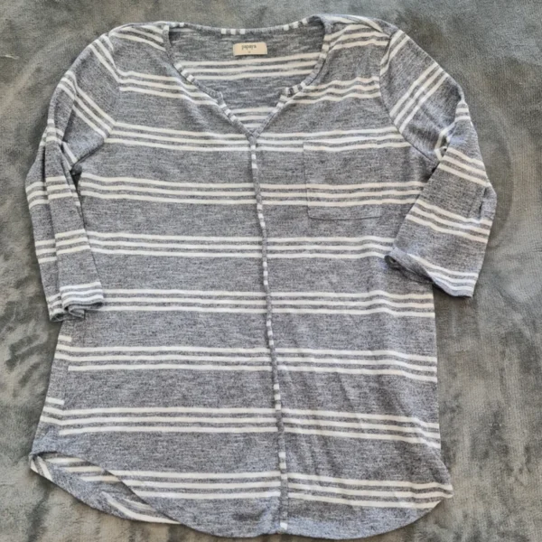 Papaya Women’s Striped Top Grey White L / UK 16-18 3/4 Sleeve