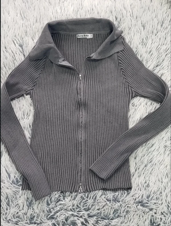 Cherry Koko Women’s Ribbed Zip Cardigan Grey Size S / UK 8-10