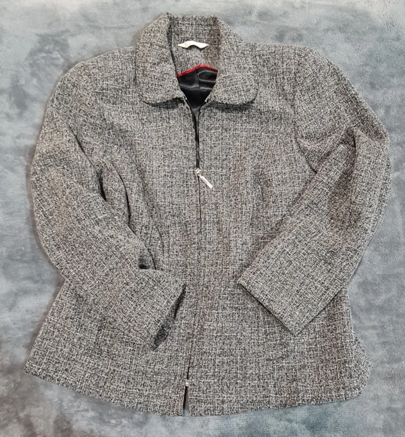 Classic Women’s Tweed Jacket Grey M UK 12-14 Smart Zip Tailored