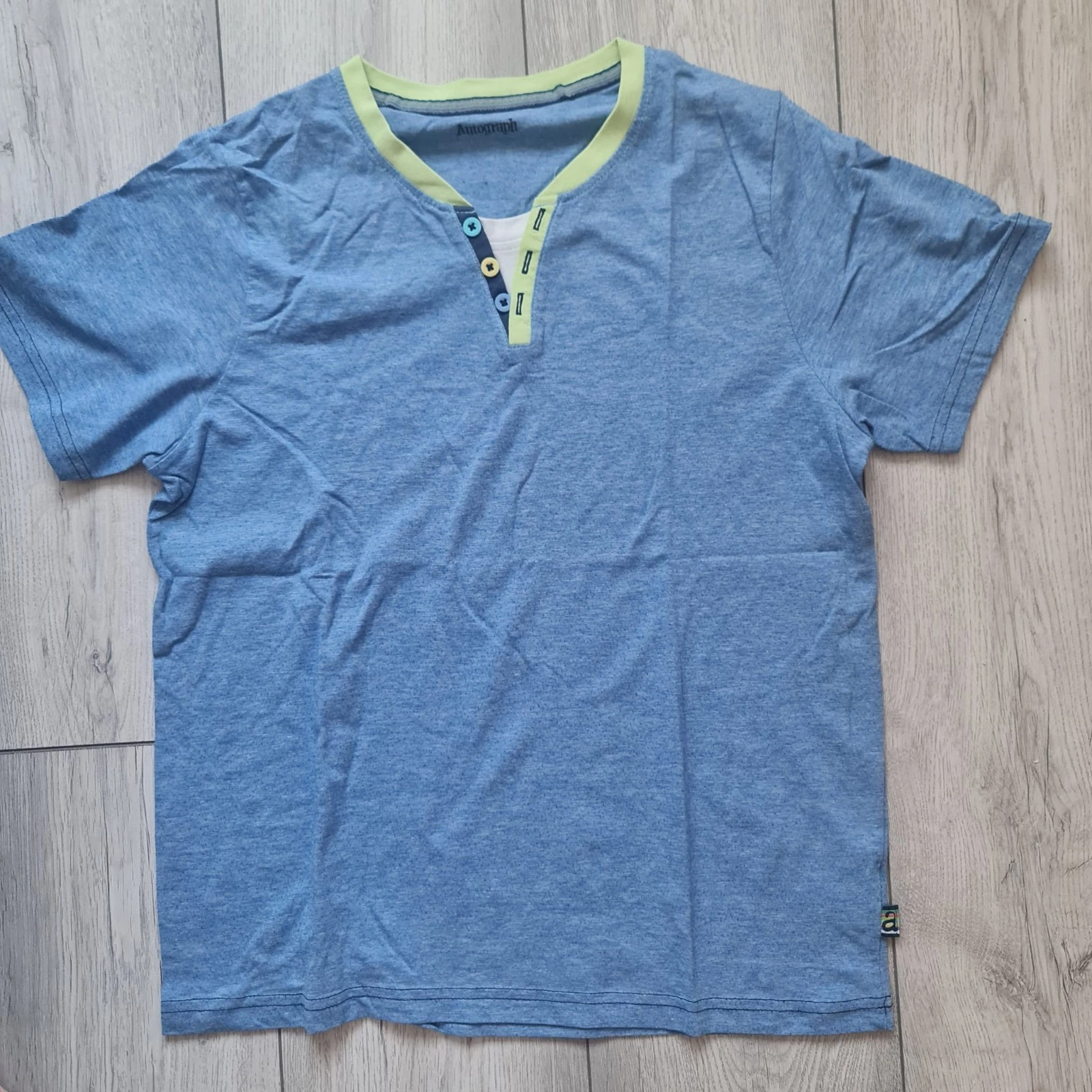 Marks & Spencer Boys Blue Henley T-Shirt Age 13-14 Years
