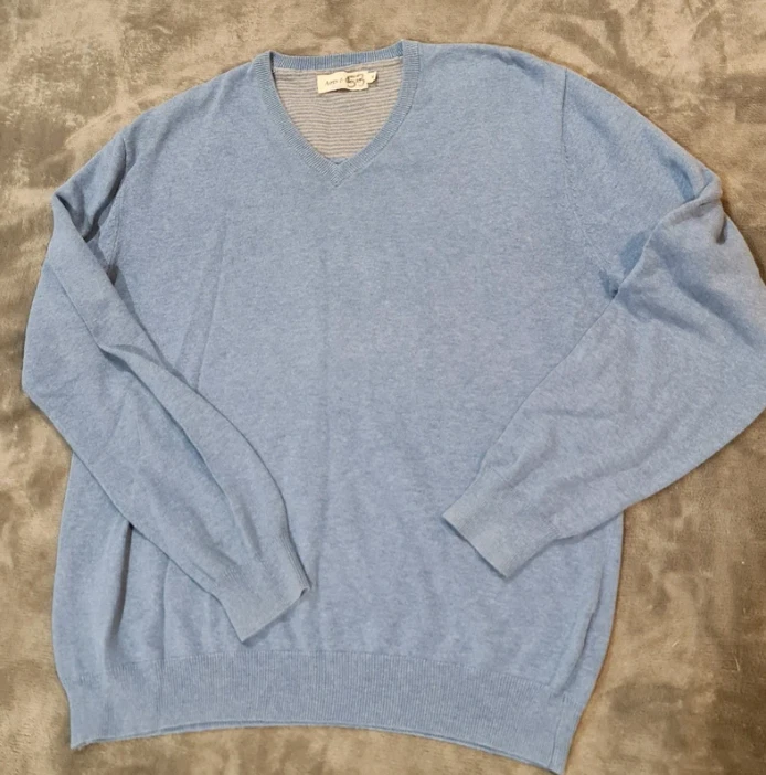 Aspen & Court Men’s Blue V Neck Cotton Jumper M