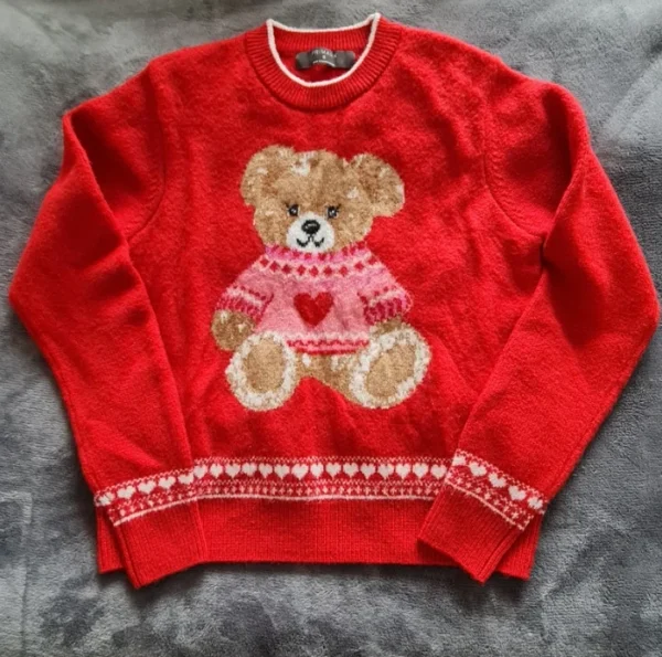 Teddy Bear Jumper Red Knit S Primark / UK 8-10