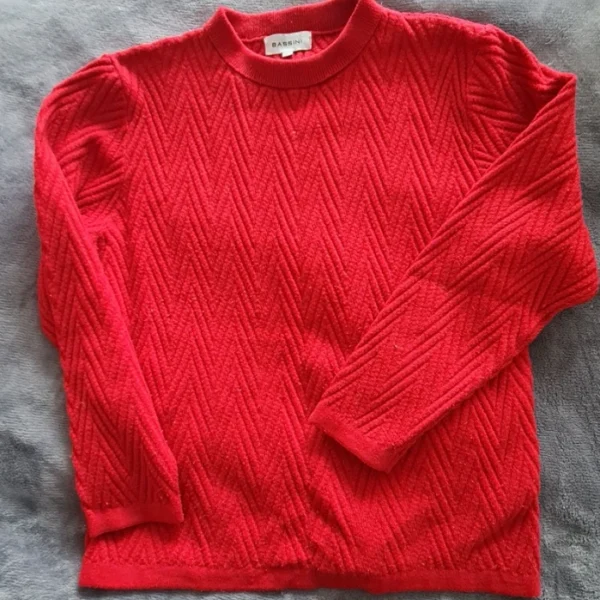Bassini Red Textured Knit Jumper M / UK 12-14 Crew Neck