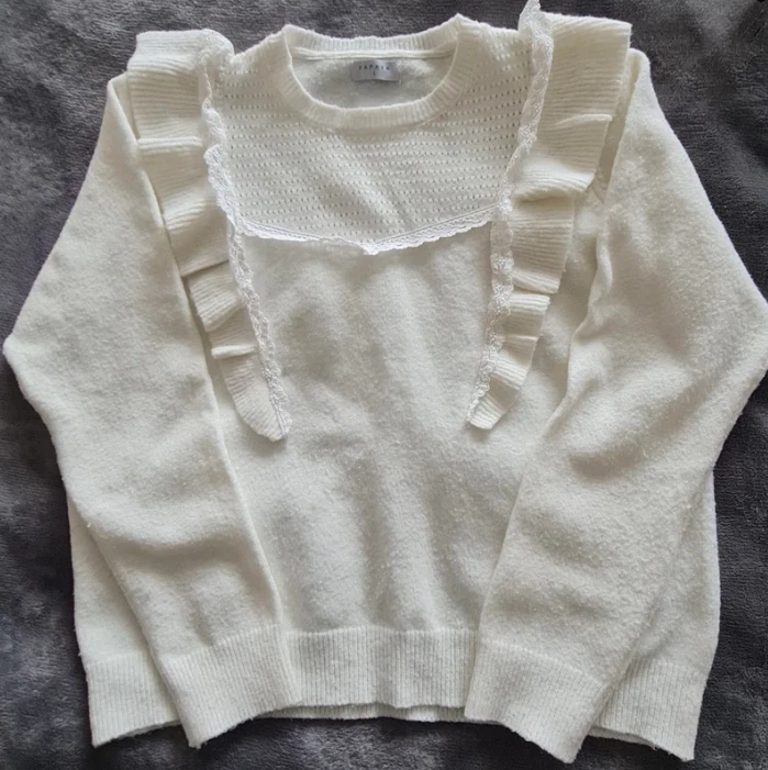 Papaya Cream Ruffle Knit Jumper UK 16-18 Lace Detail
