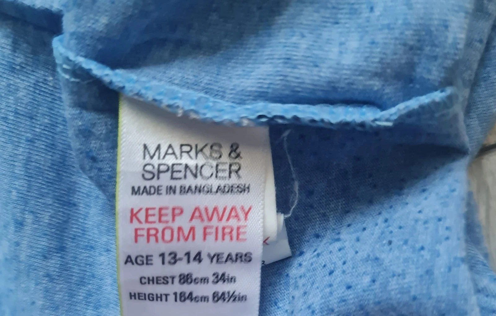 Marks & Spencer Boys Blue Henley T-Shirt Age 13-14 Years - Image 3
