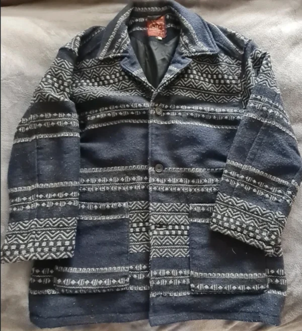 River Island Men’s Pattern Jacket Navy Wool Blend L