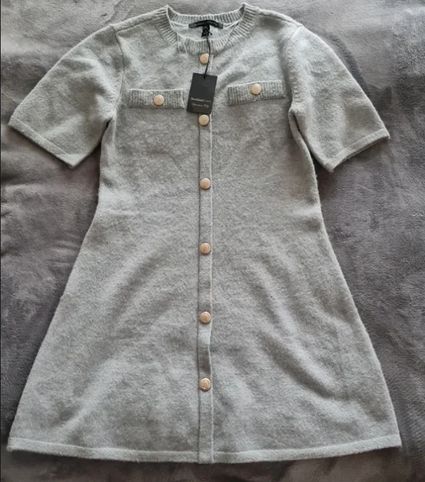 River Island Women’s Grey Short Sleeve Button Dress M / UK 12-14