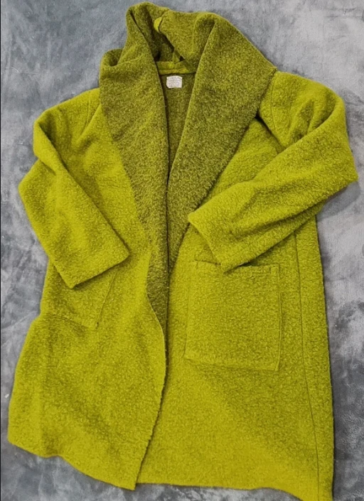 Vera Tucci Green Wool Blend Open Front Coat Cardigan Size M