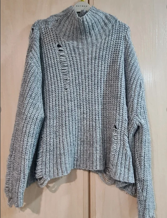 ZARA Knit Grey Chunky Knit Jumper Size S | Oversized Distressed