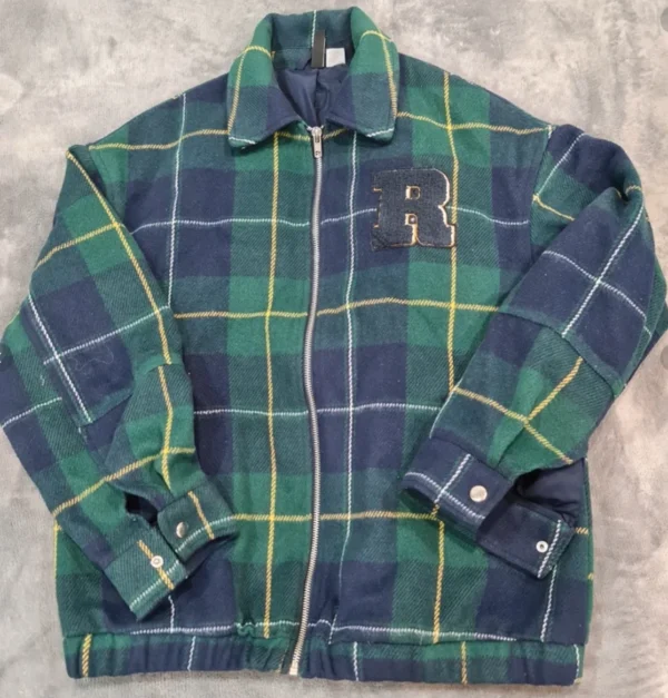 H&M Divided Green Tartan Zip Up Jacket Coat XS