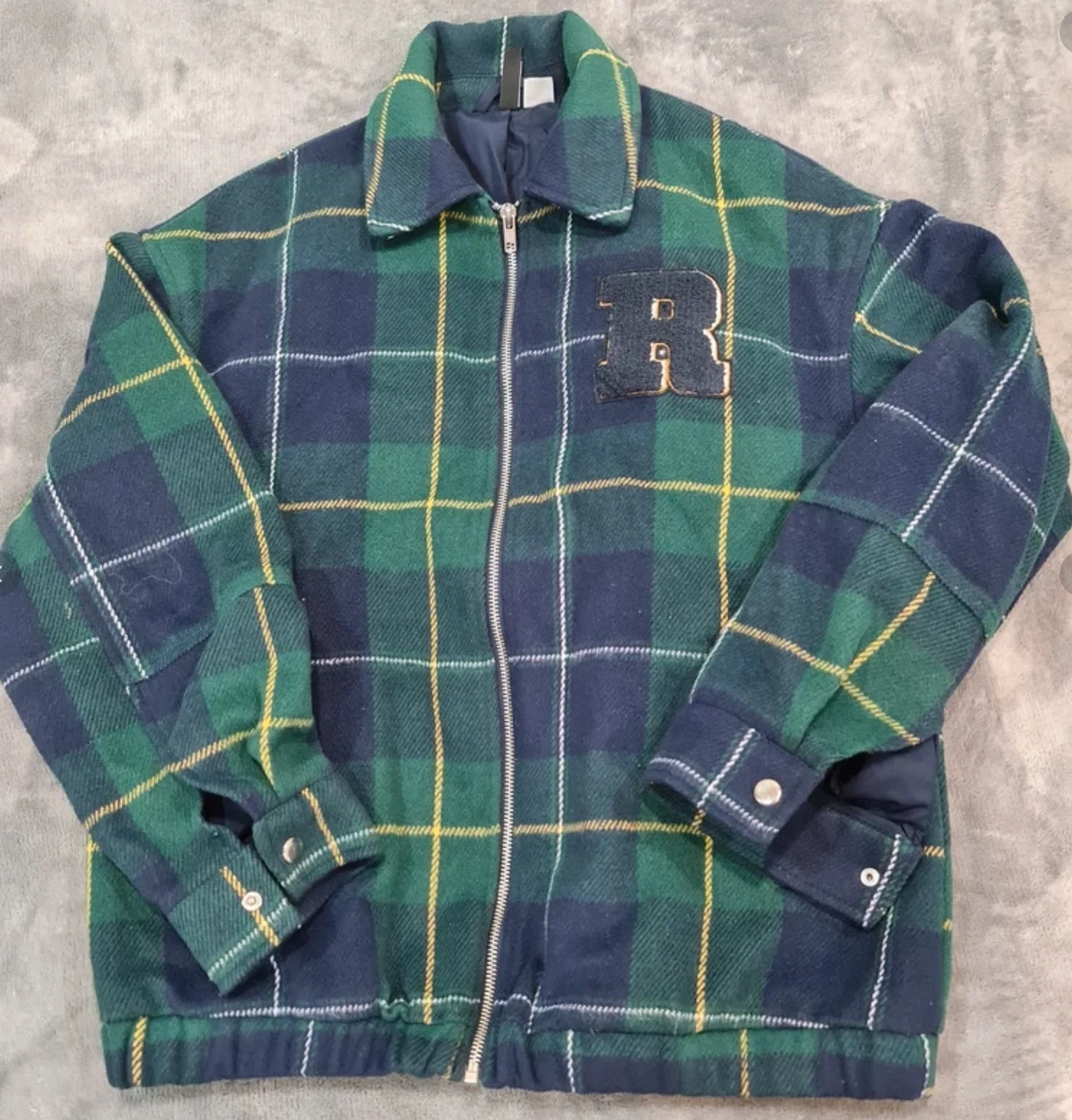 H&M Divided Green Tartan Zip Up Jacket Coat XS