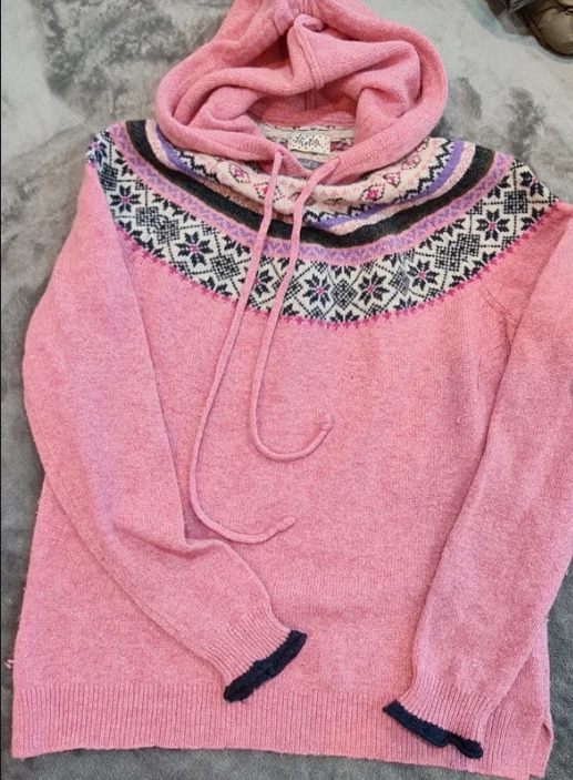 Heyton Women’s Pink Lambswool Blend Hooded Knit Jumper Size S