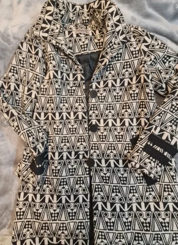 Nümph Women’s Black White Geometric Pattern Coat UK 12