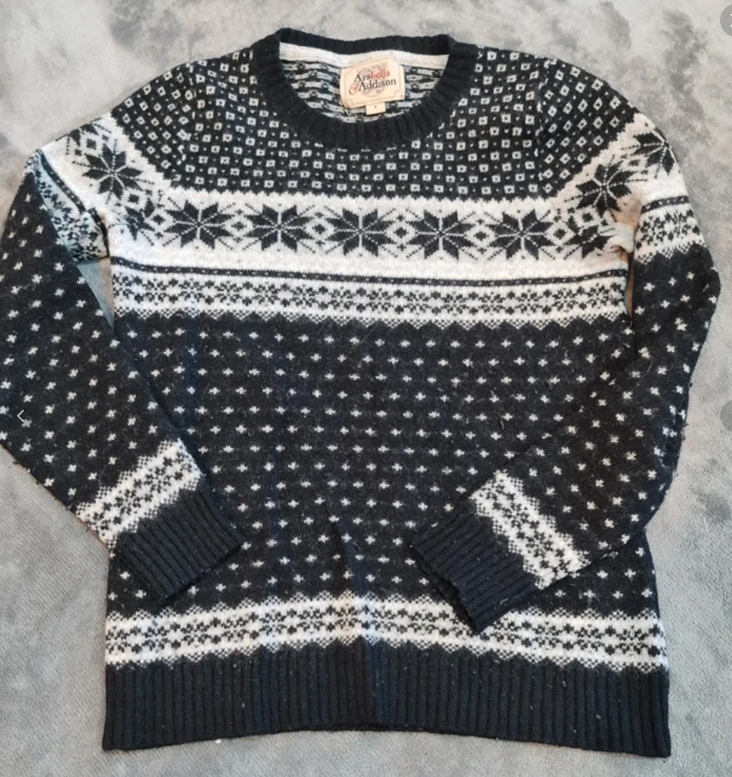 Arabela & Addison Wool Blend Nordic Knit Jumper Black White S