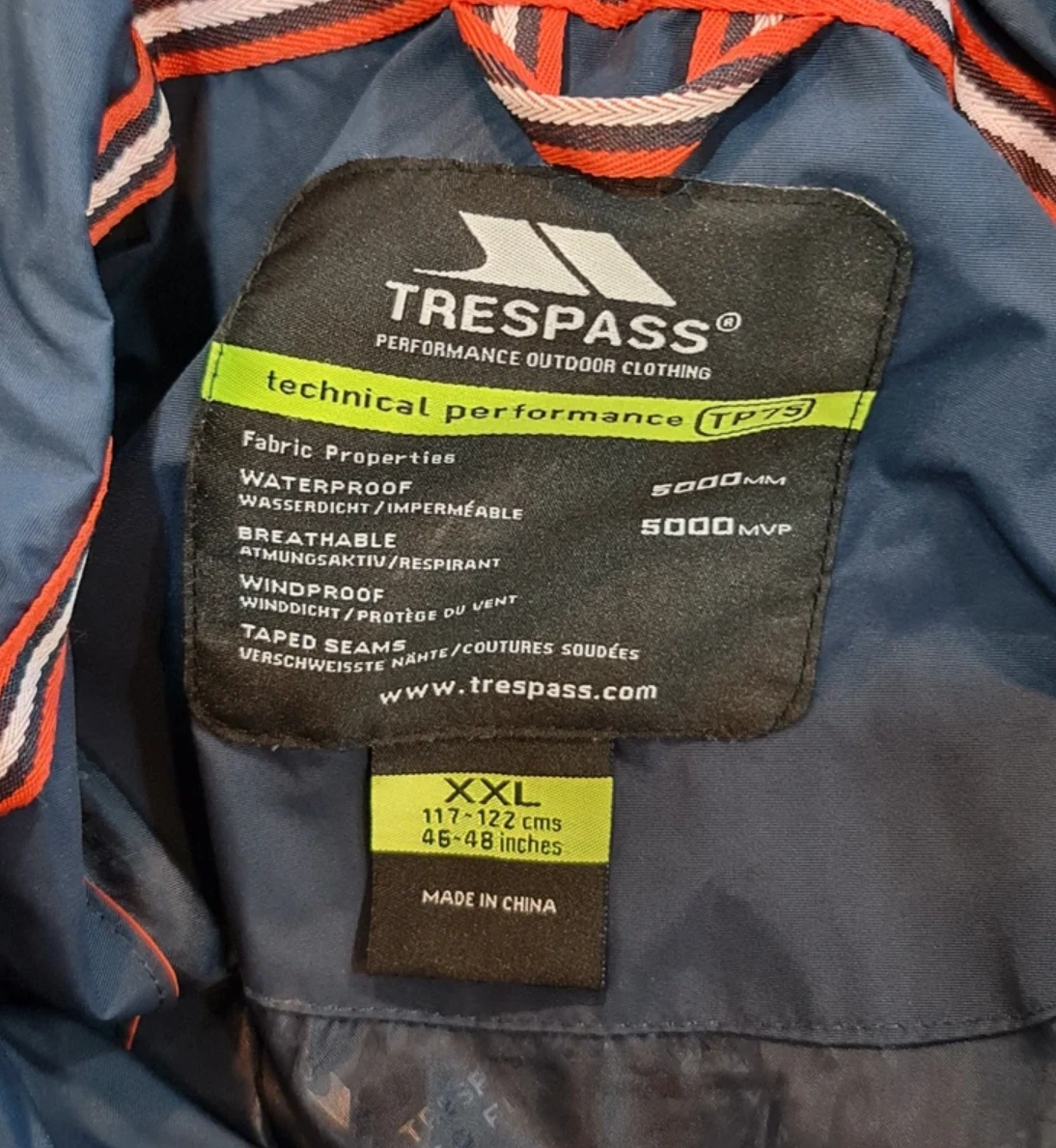 Trespass Men’s Blue Waterproof Outdoor Jacket XXL 46–48" - Image 2