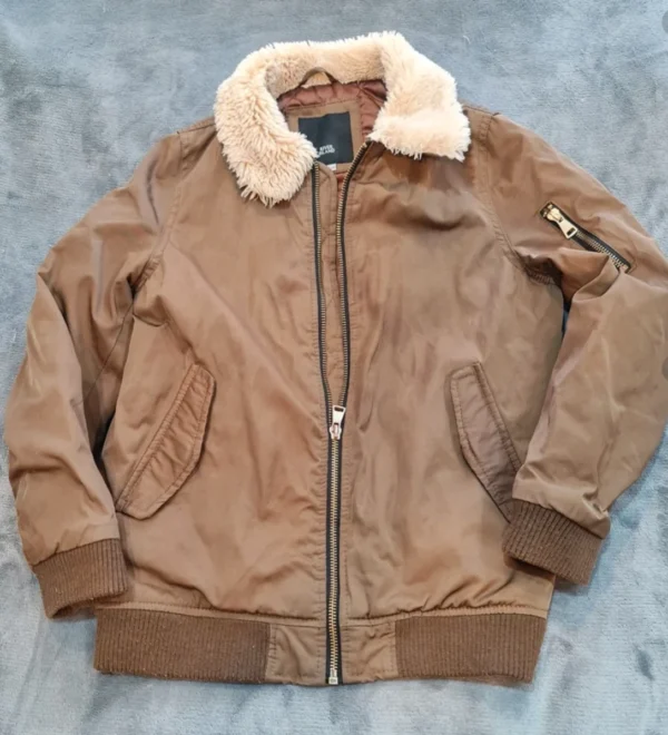 River Island Boys Brown Bomber Jacket Faux Fur Collar 9–10Y