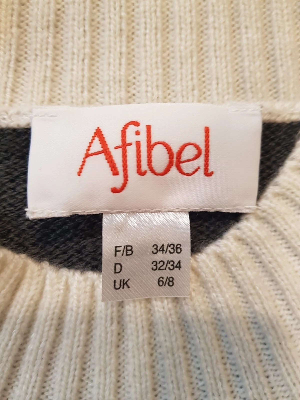 Afibel Women’s Jumper UK 6/8 Beige Grey Blue Pattern Knit - Image 3