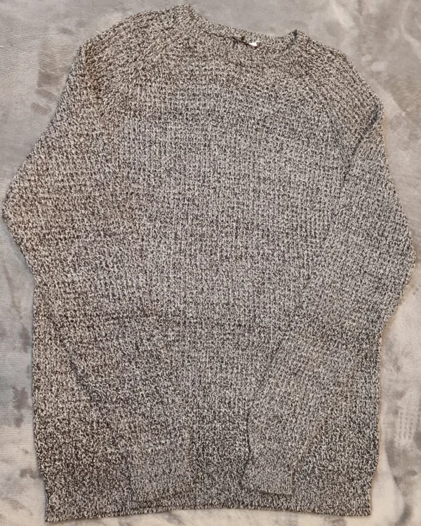 Pep&Co Men’s Chunky Knit Jumper – Grey & Black Marl Sweater XXL