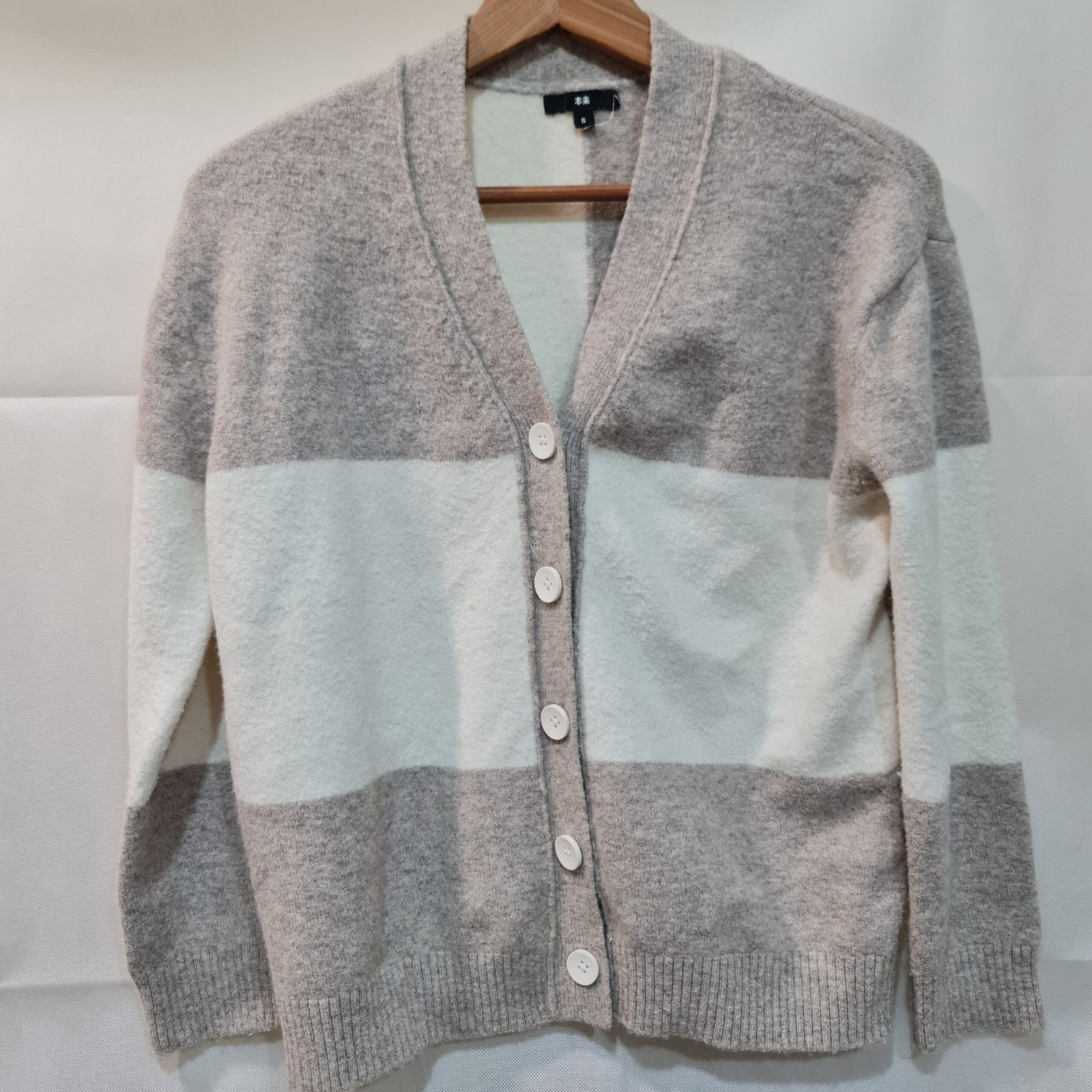 Women's Grey & White Colourblock Cardigan S / UK 8-10