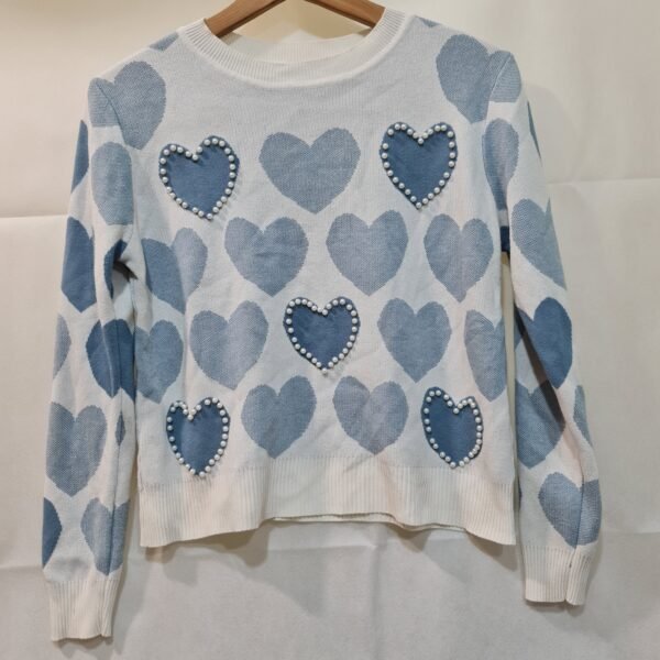 Heart Women's Light Blue & White Jumper M / 12-14