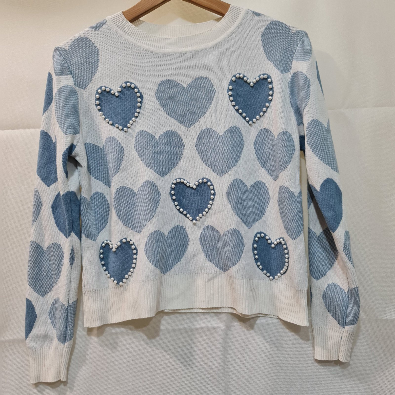 Heart Women's Light Blue & White Jumper M / 12-14