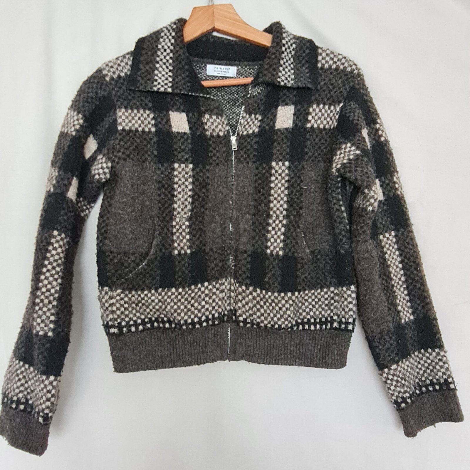 Primark Kids Brown Check Zip Cardigan Age 10-11 146cm