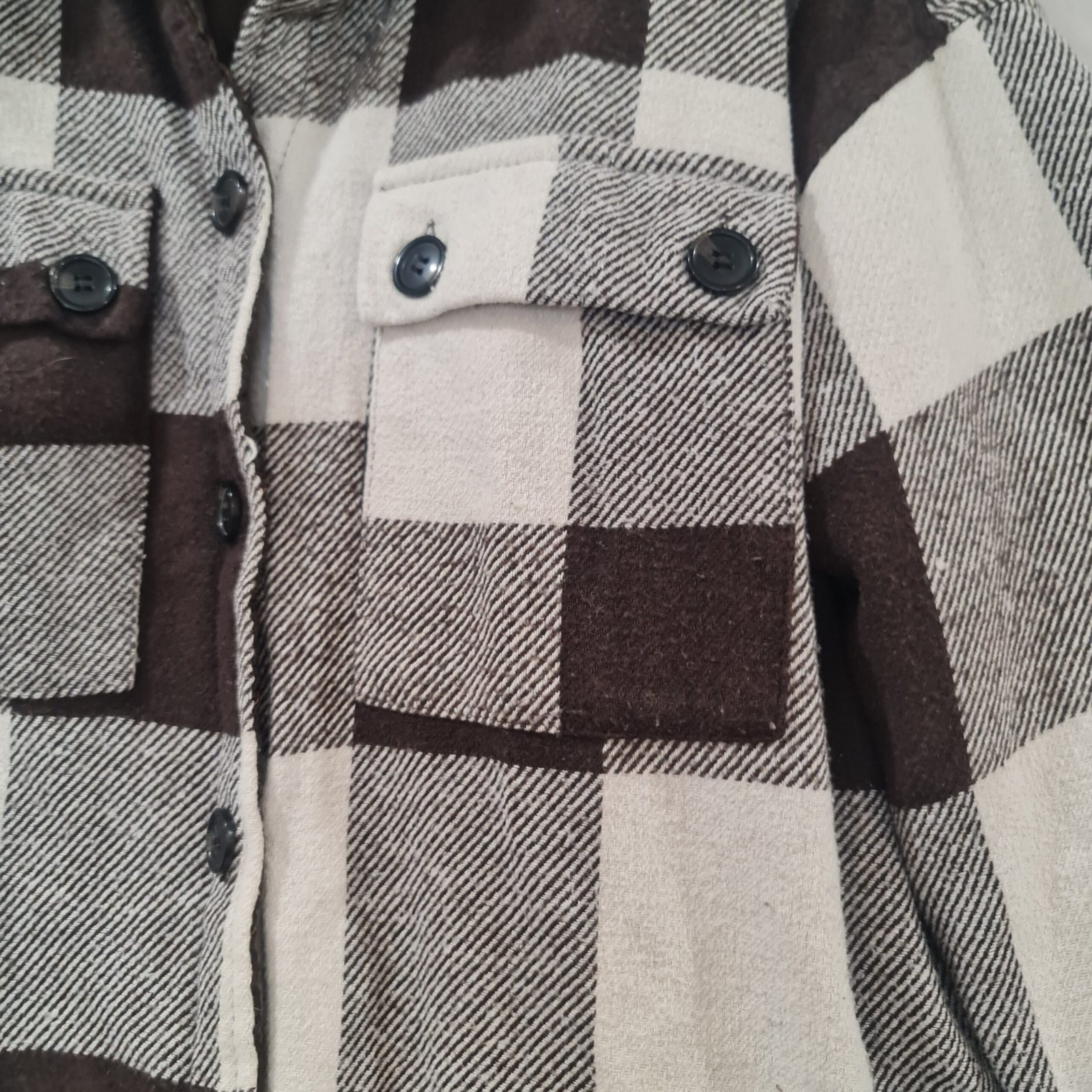 Boohoo Women's Brown White Check Borg Collar Shacket UK 10 - Image 2
