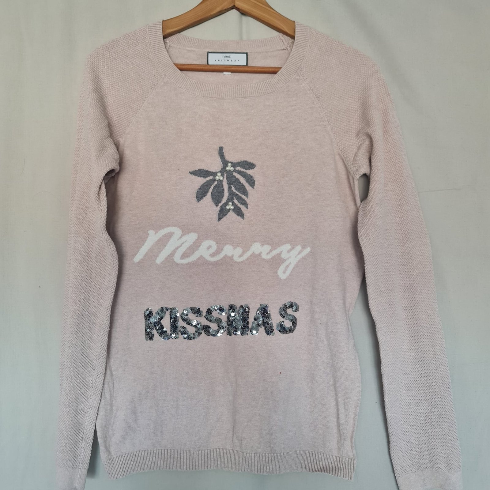 Next Beige Christmas Jumper S / UK 8-10