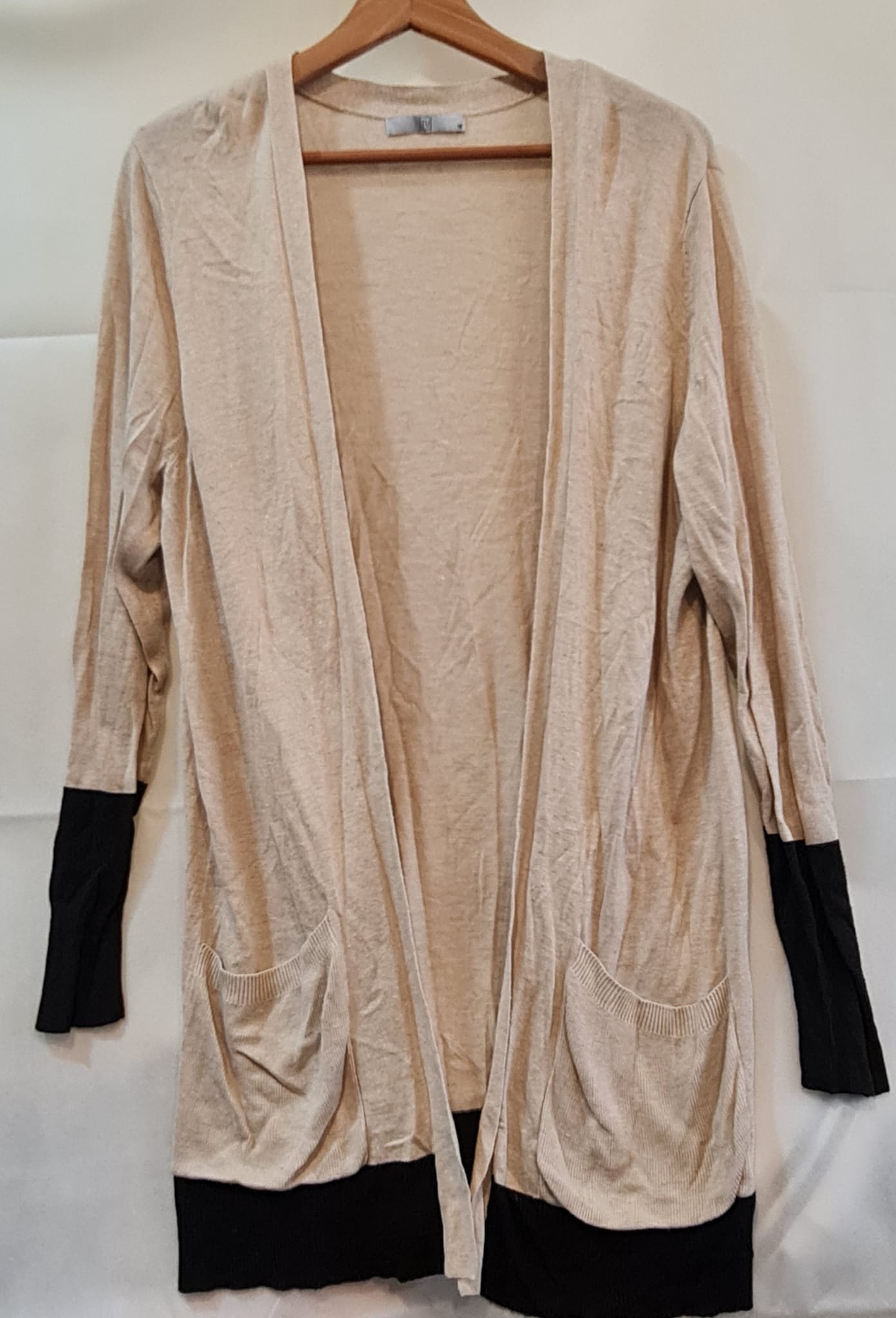 TU Beige, Black Open-front cardigan L / UK 16-18