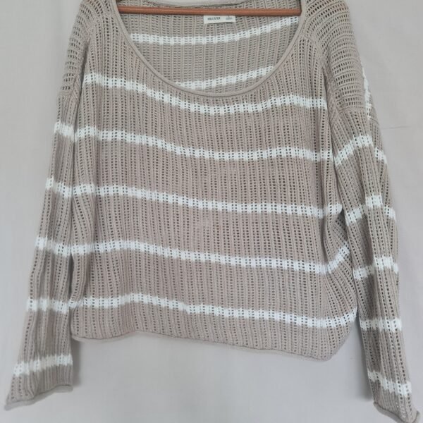 Hollister Womens Beige White Stripe Knit Jumper Size L