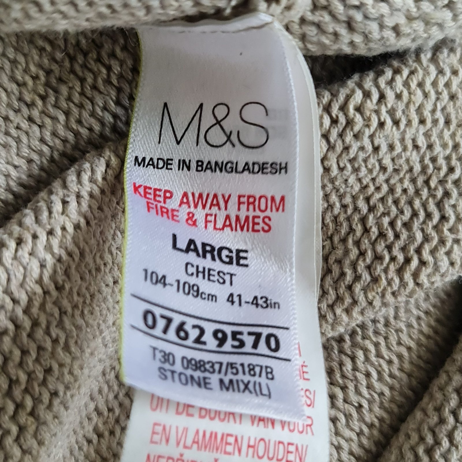 Marks & Spencer Mens Beige Crew Neck Knit Jumper L - Image 3