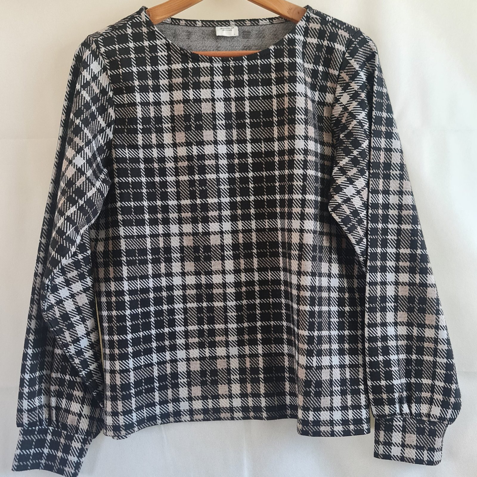 Jacqueline de Yong Womens Black White Check Top L UK 16-18