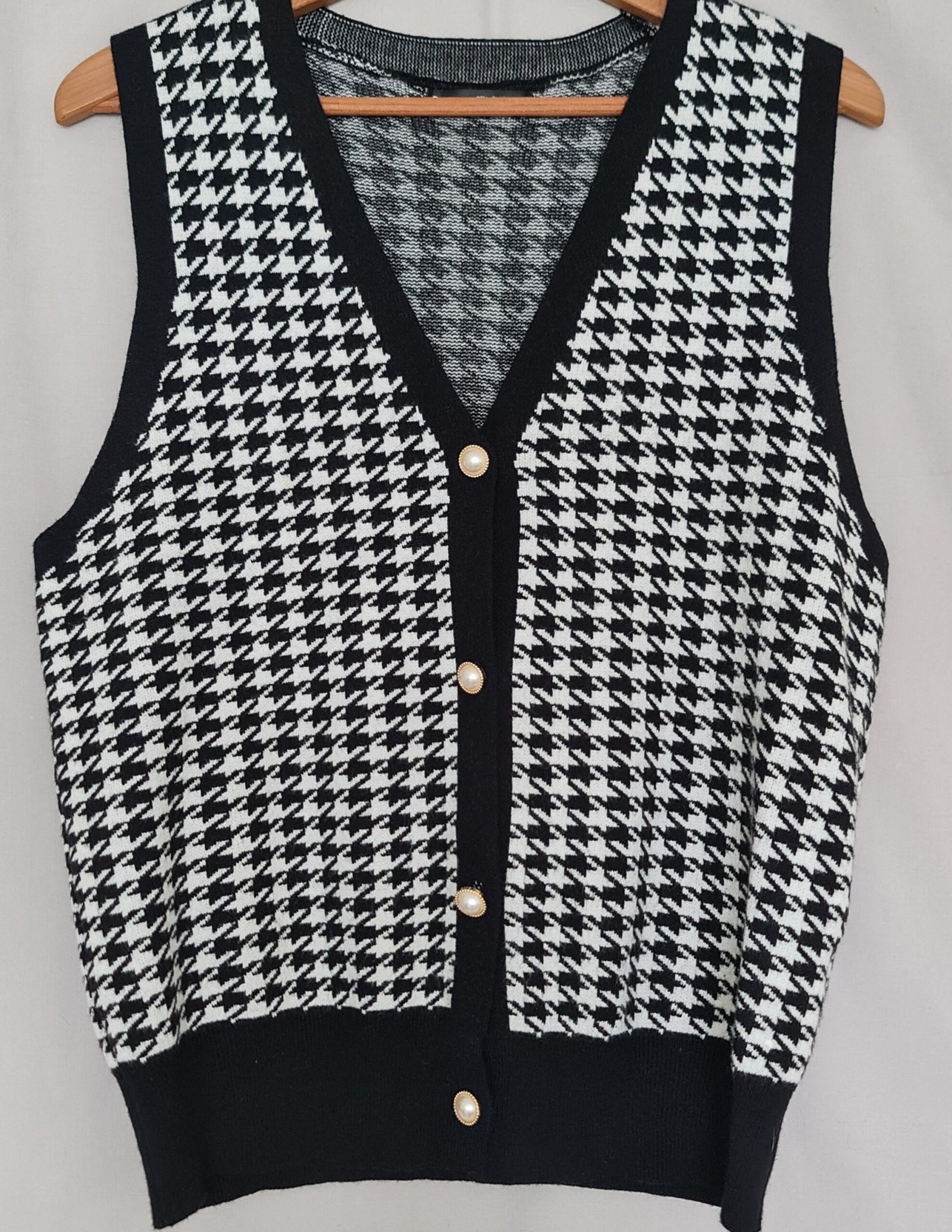 SHEIN Womens Black White Houndstooth Knit Waistcoat L UK 16-18