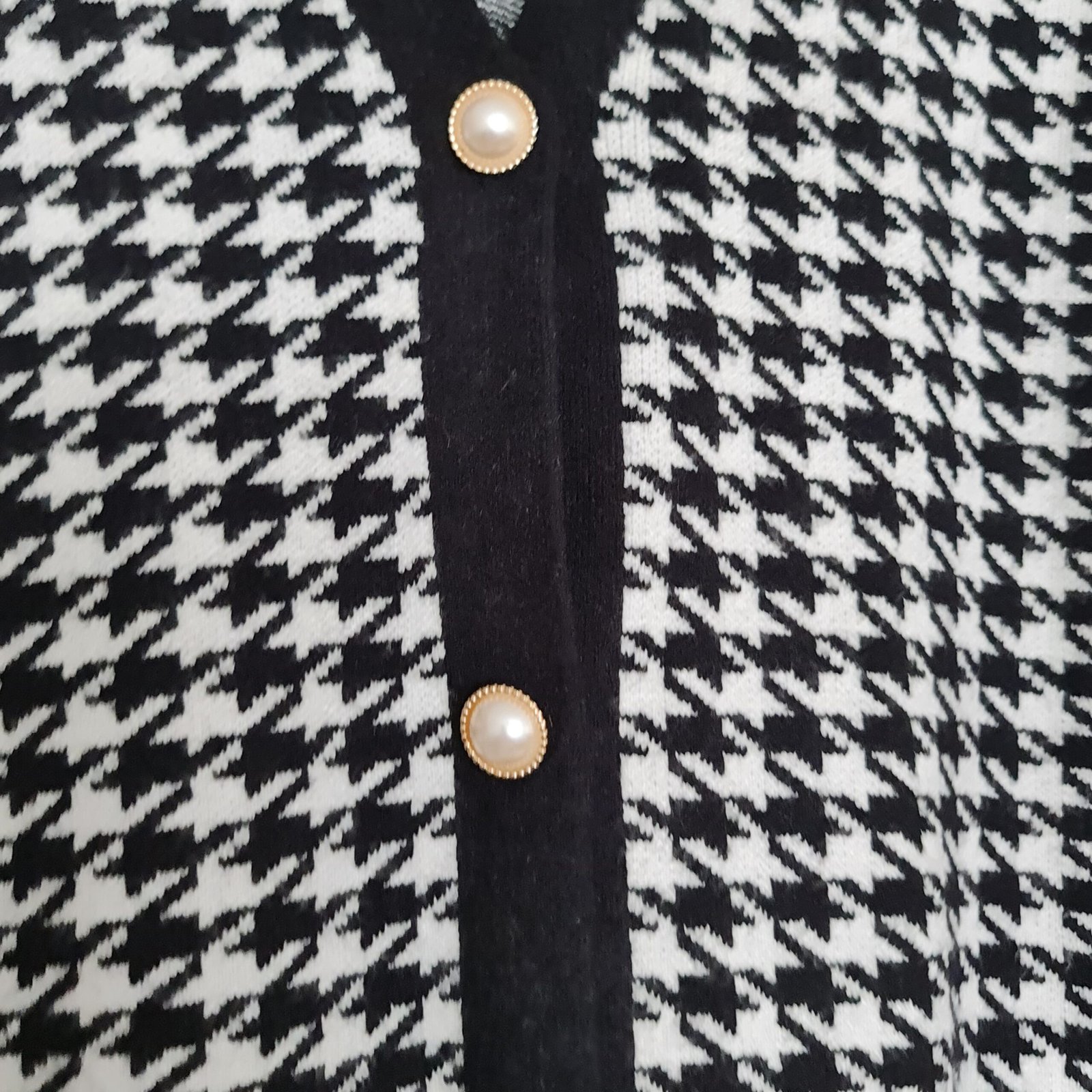 SHEIN Womens Black White Houndstooth Knit Waistcoat L UK 16-18 - Image 2
