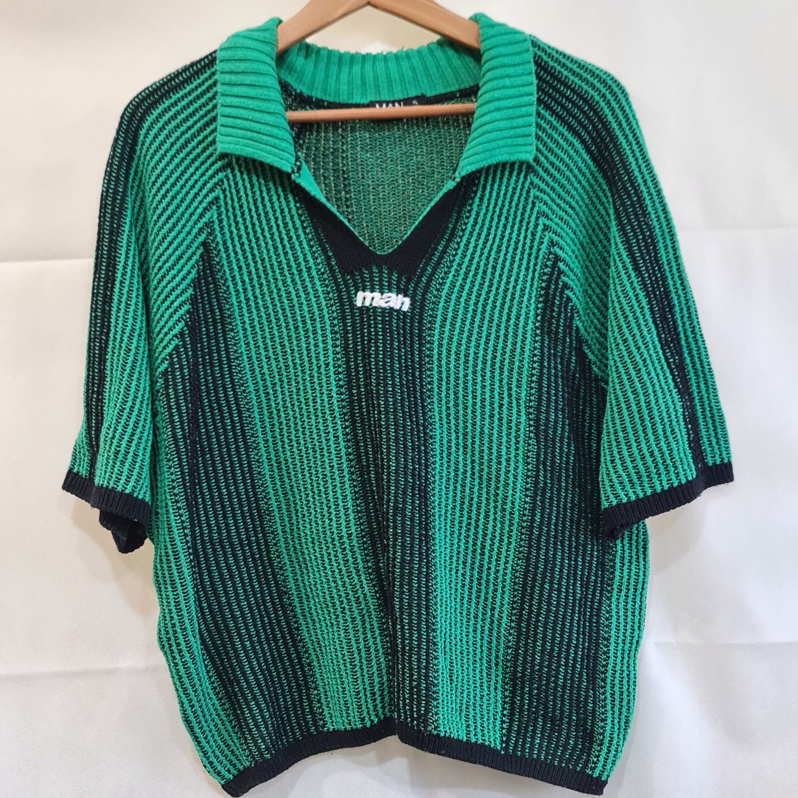 BoohooMAN Mens Green Black Collared Knit Jumper XL