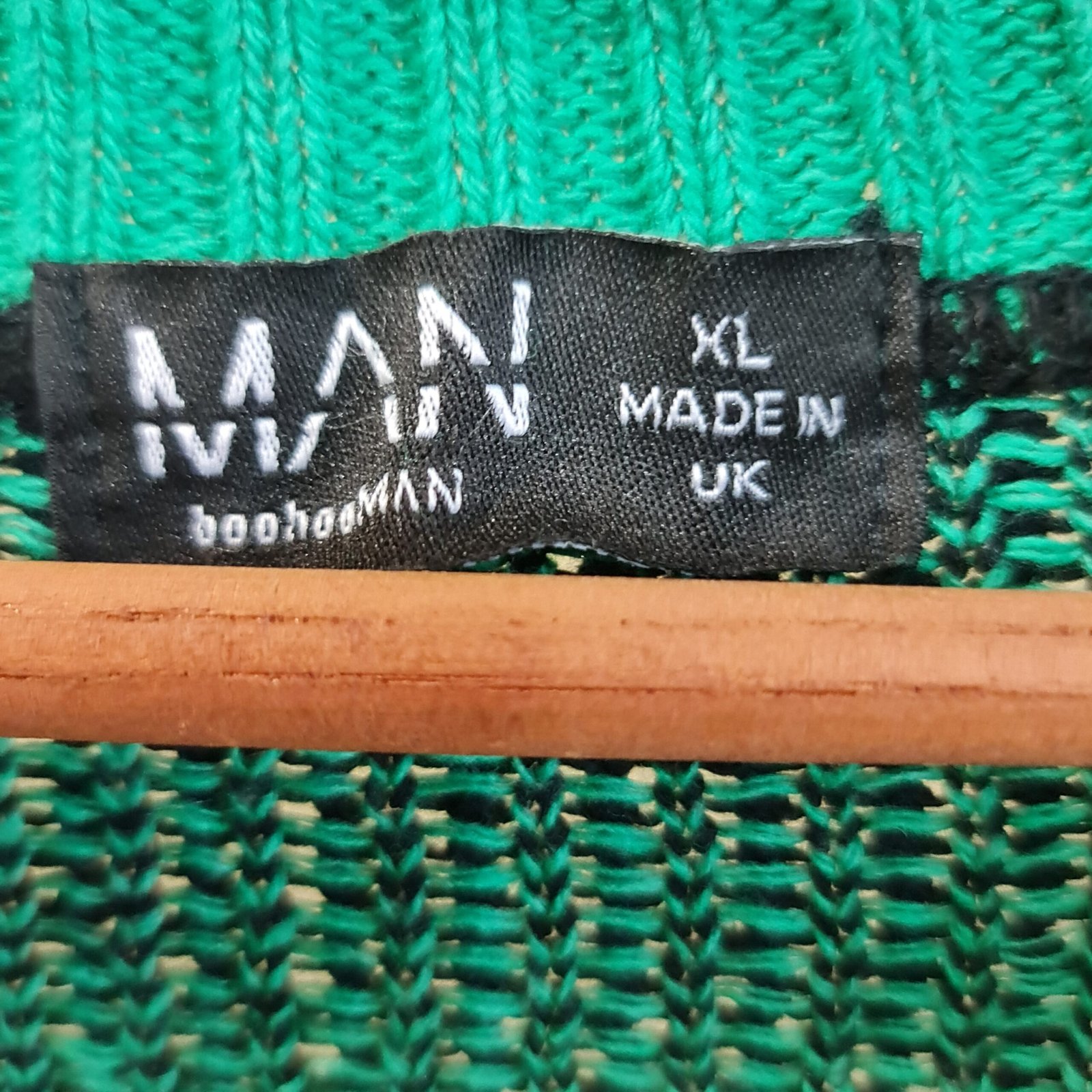 BoohooMAN Mens Green Black Collared Knit Jumper XL - Image 3